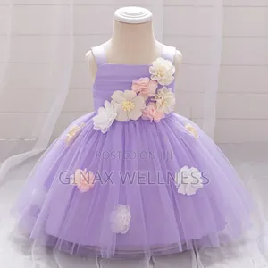 Girls Floral Princess Party Dress With 3D Flowers (0-12 Months)