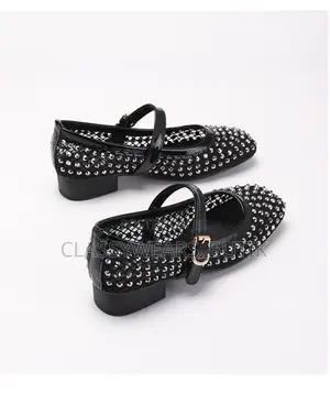 Rhinestone-Embellished Mesh Breathable Flat Shoes