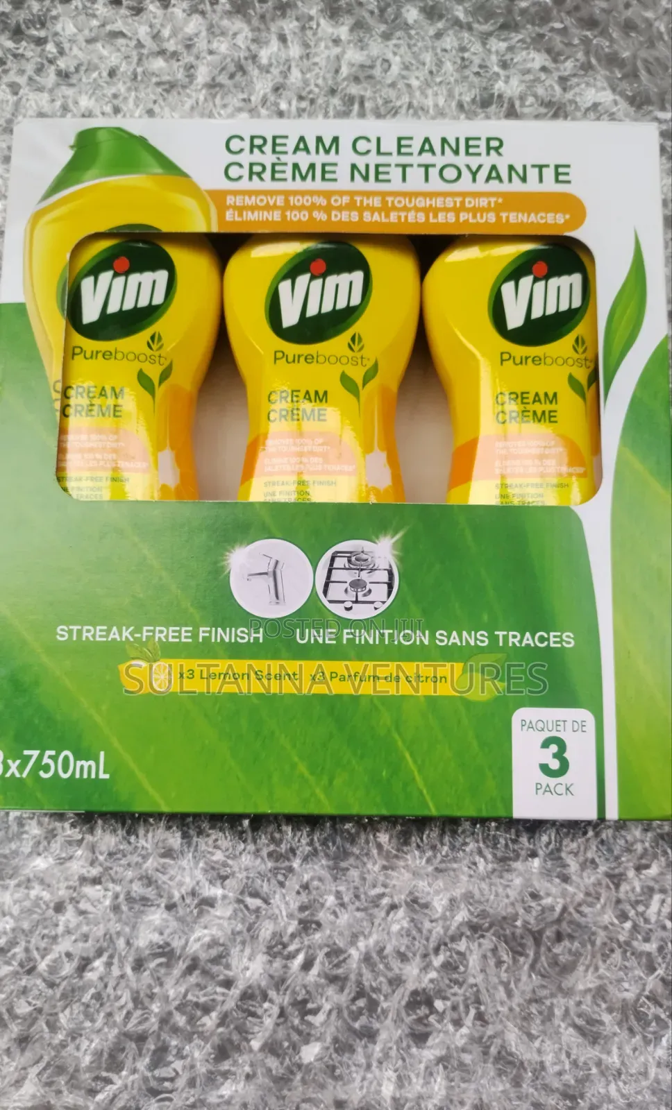 Vim Pureboost Cream Cleaner (750ml by 3)