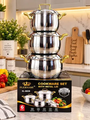 6pc Quality Steel Stainless Cookeware Pot Set With Metal Lid