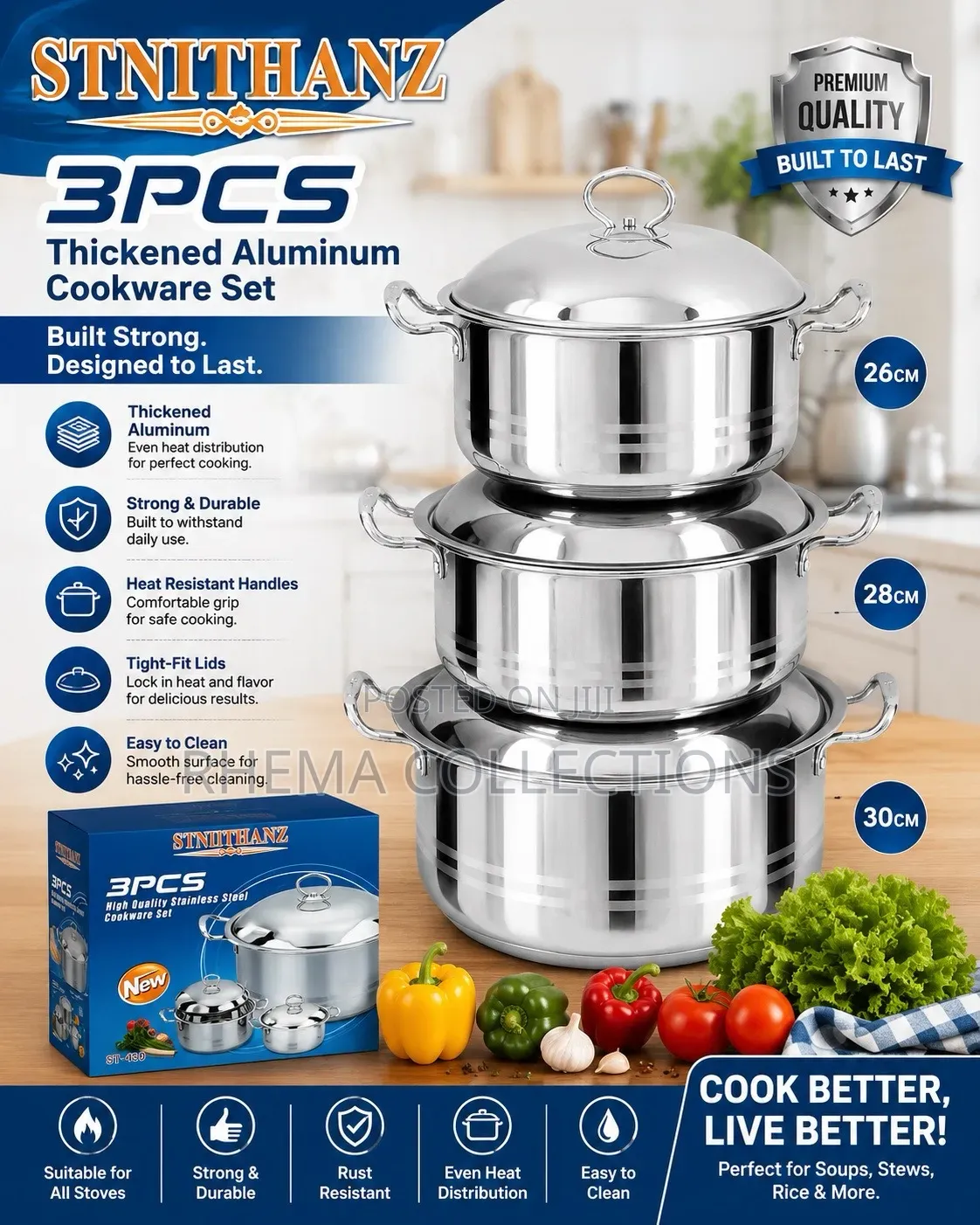 3pcs Stnithanz Quality Thickened Stainless Steel Cookware / Pot Set