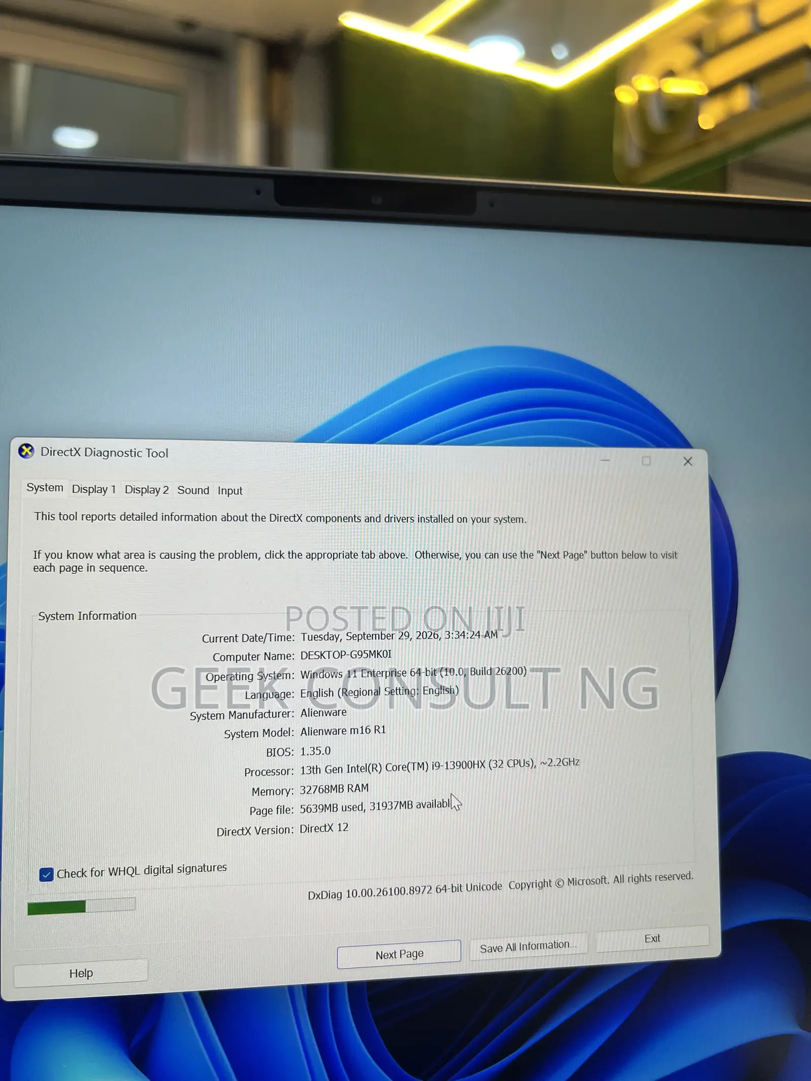 Laptop Alienware M16 R1 32GB Intel Core i9 SSD 1T