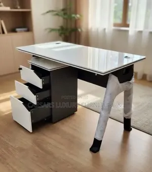 Modern White Black Office Desk With 3 Drawers
