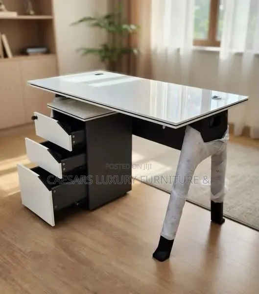 Modern White Black Office Desk With 3 Drawers