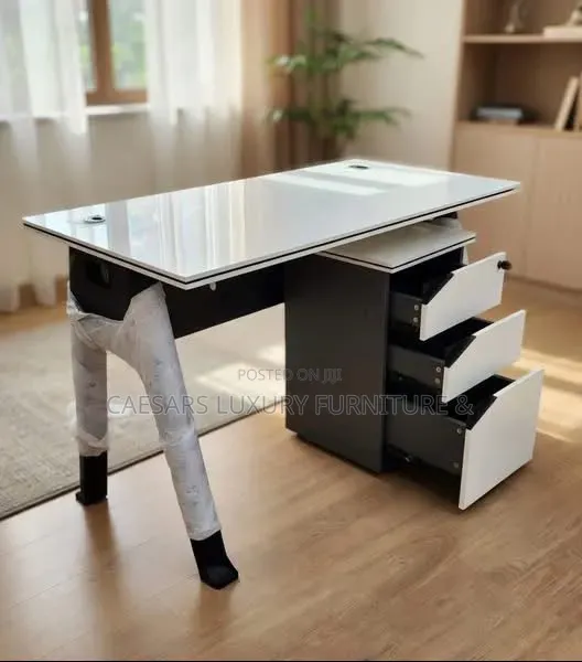 Modern White Black Office Desk With 3 Drawers