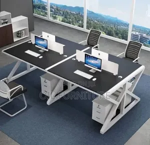 Modern 4-Person Office Workstation Desk With Pedestal Drawers