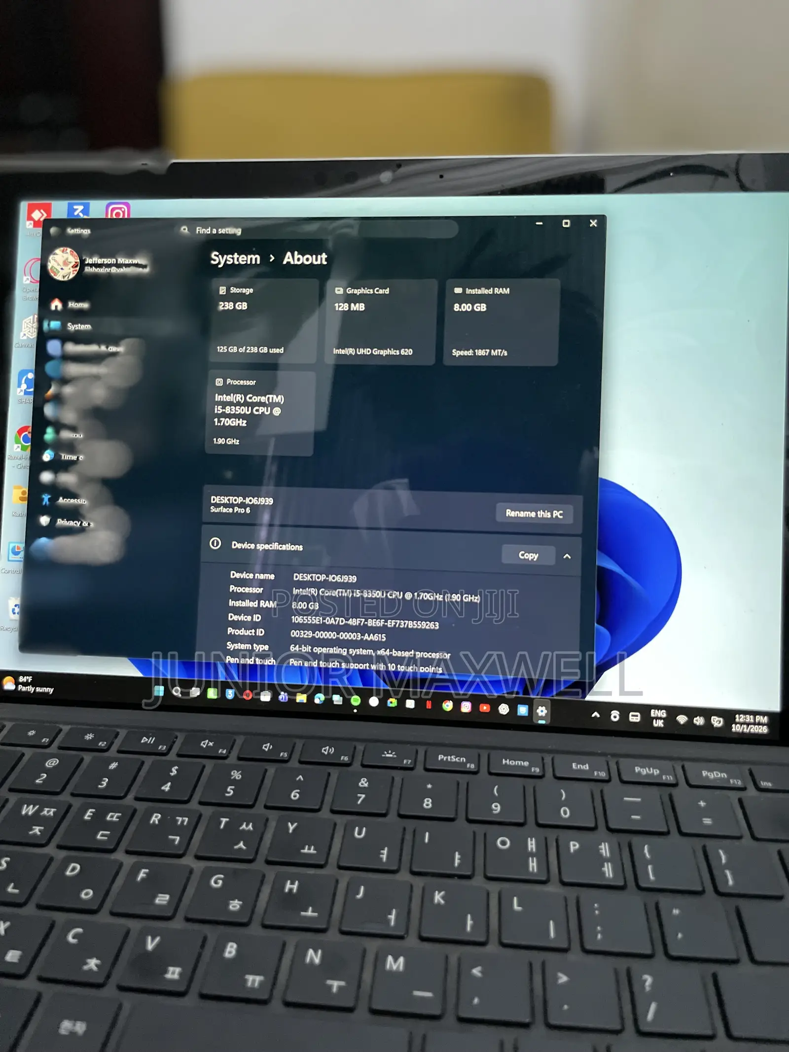 Laptop Microsoft Surface Pro 8GB Intel Core i5 SSD 256GB