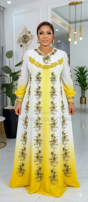 Elegant White & Yellow Printed Maxi Dress