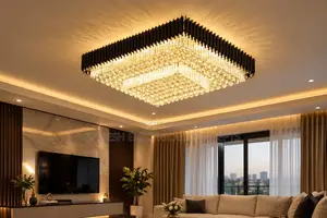 Modern LED Dimmable Rectangular Golden Black Crystal Design