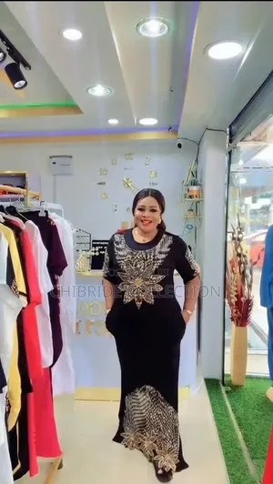 Elegant Black Rhinestone & Gold Embroidery Dress