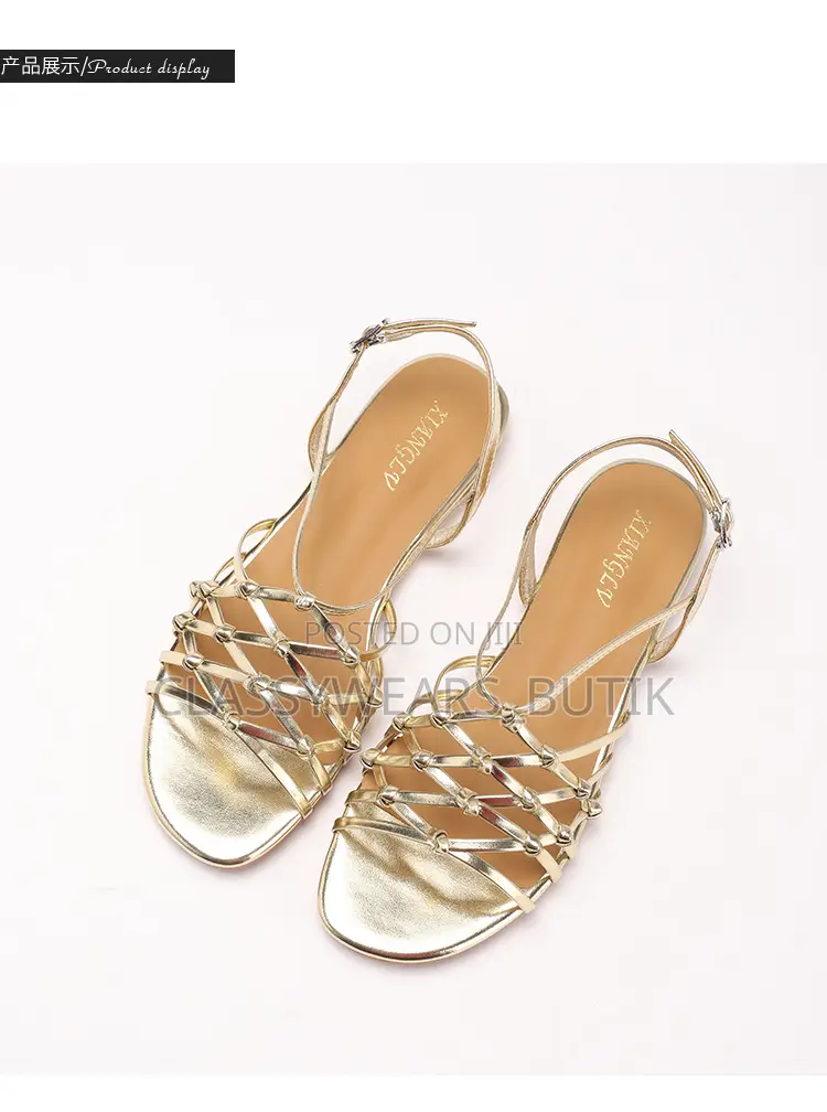 Gold Hand-Woven Thin Strap Roman Sandal