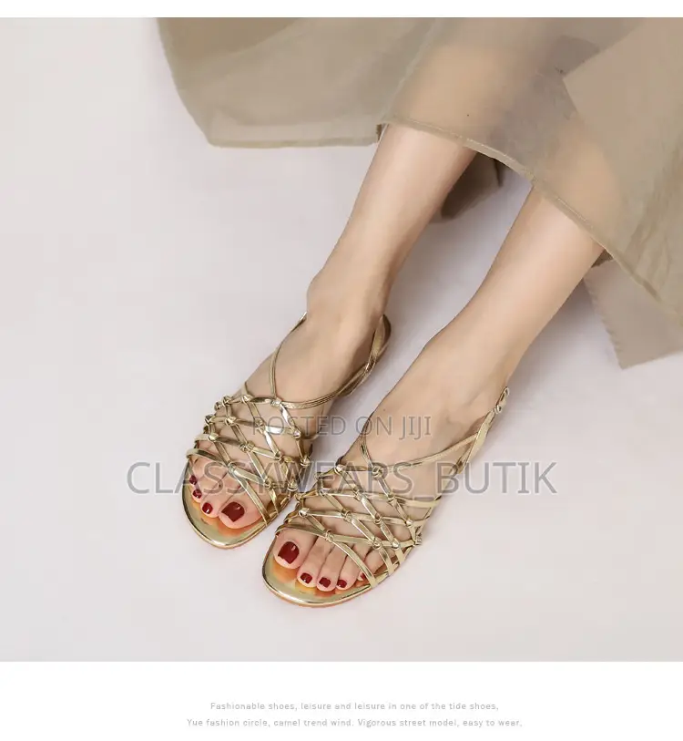 Gold Hand-Woven Thin Strap Roman Sandal