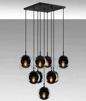 9 Lights Smoked Black Globe Pendant