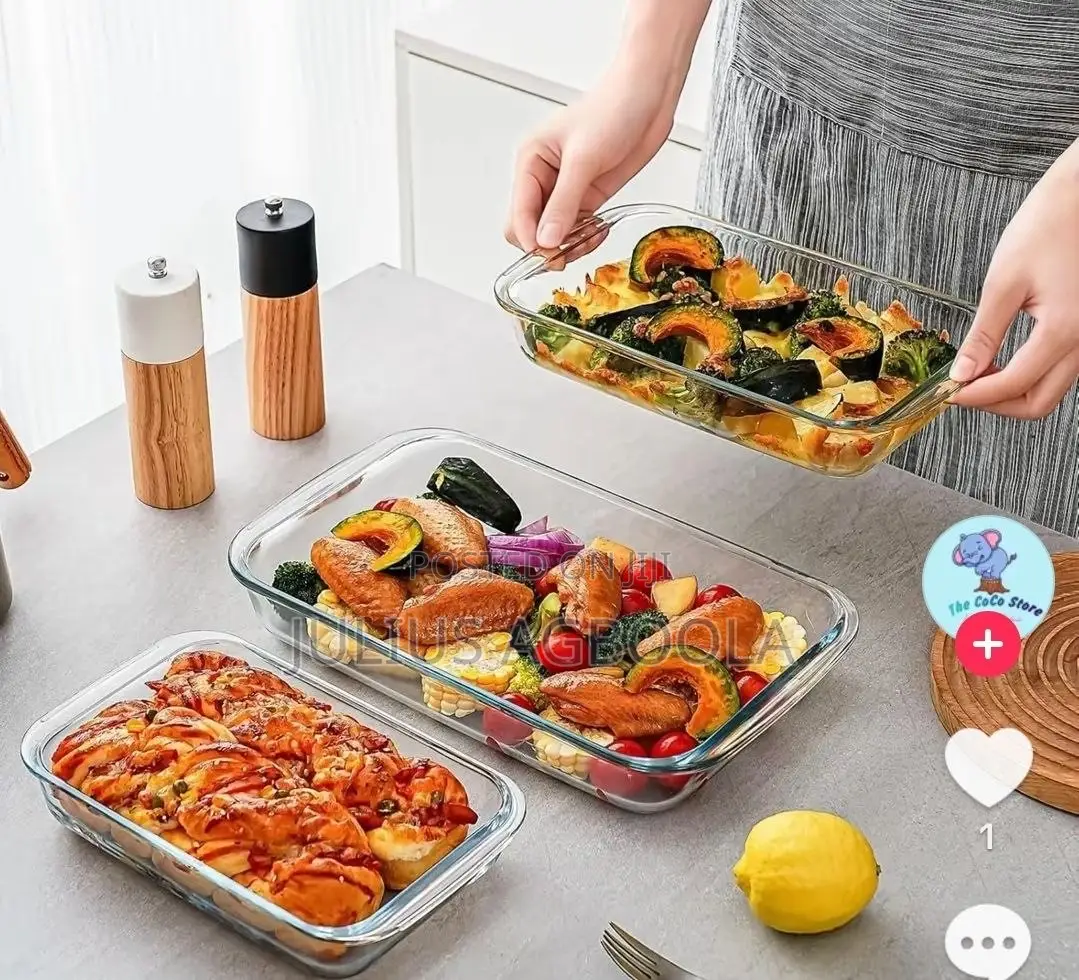 3pcs Rectangle High Borosilicate Glass Multipurpose Dish Set.