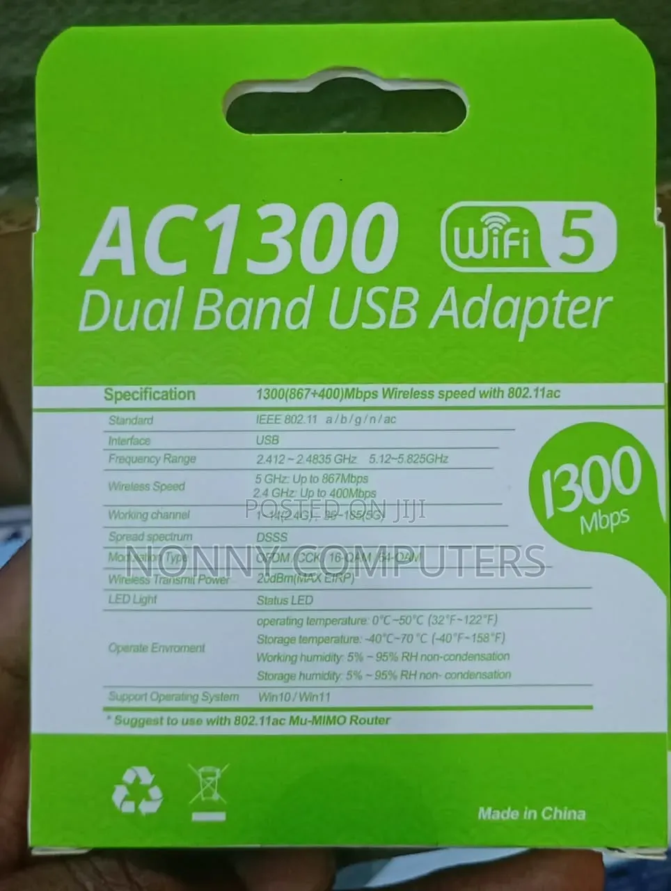 AC1300 Dual Band USB Wi-Fi Adapter 1300Mbps Wireless Network Card