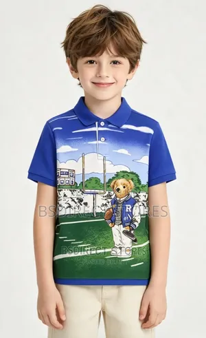Polo Ralph Lauren Boys Blue Rugby Bear Custom Slim Fit Polo