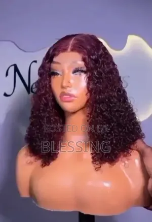 80% Human Hair Pixie Curls Wig Burgundy