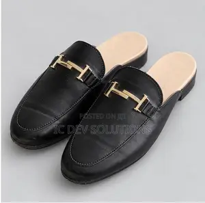 Men’s Black Mules With Gold Buckle