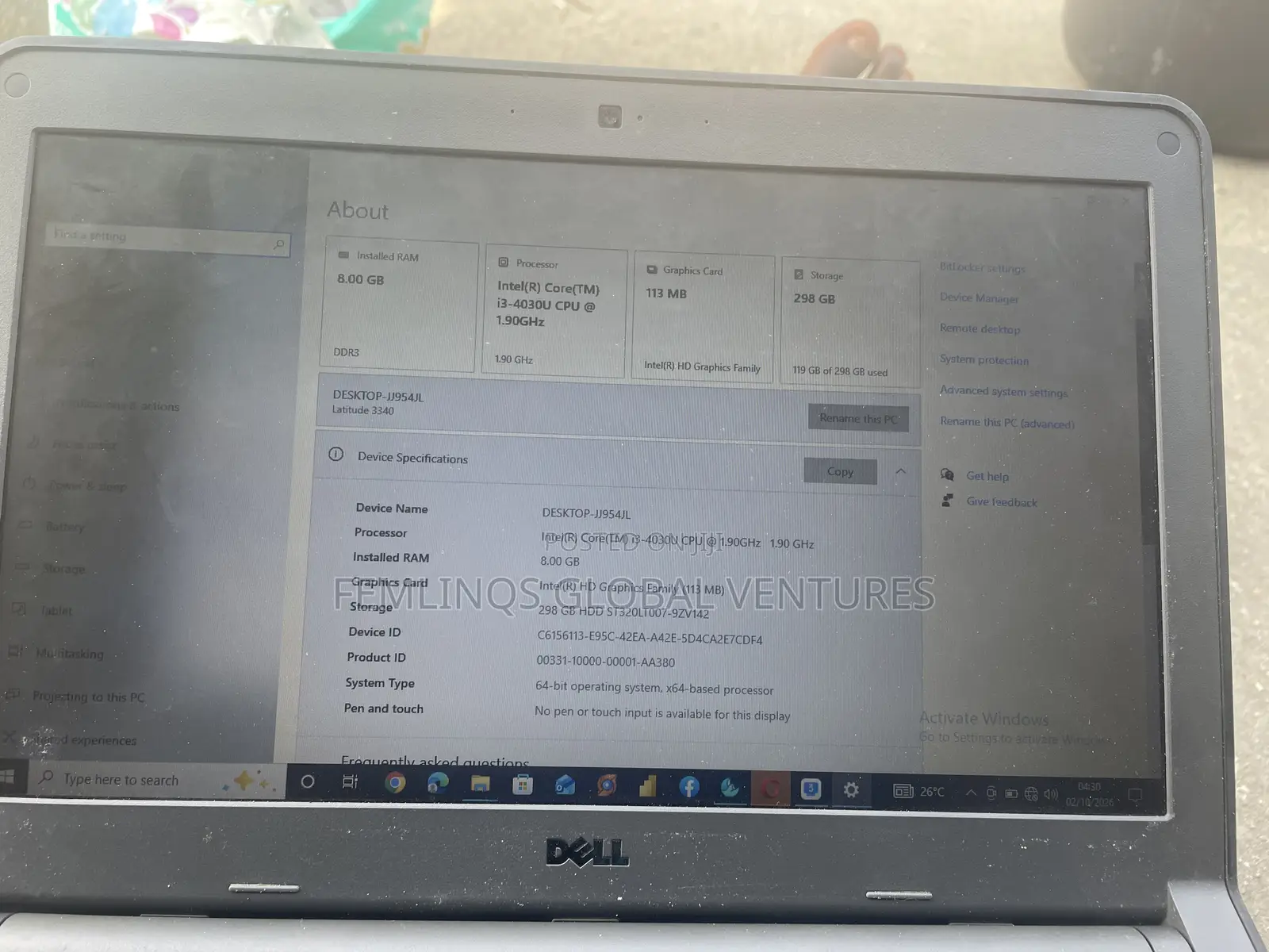 Laptop Dell Latitude 3340 8GB Intel Core i3 HDD 320GB