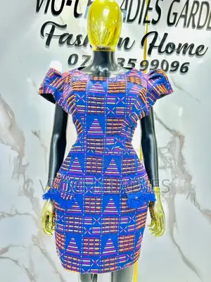 Premium Akwete Fabric Women’s Dress – Ankara Peplum Dress With Pockets