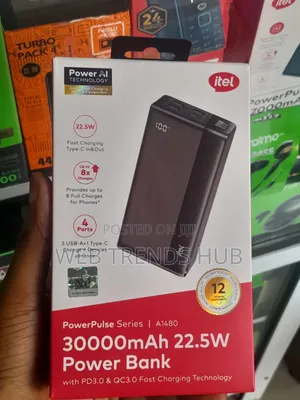 Itel 30000mAh 22.5W Fast Charging Power Bank (PowerPulse A1480)
