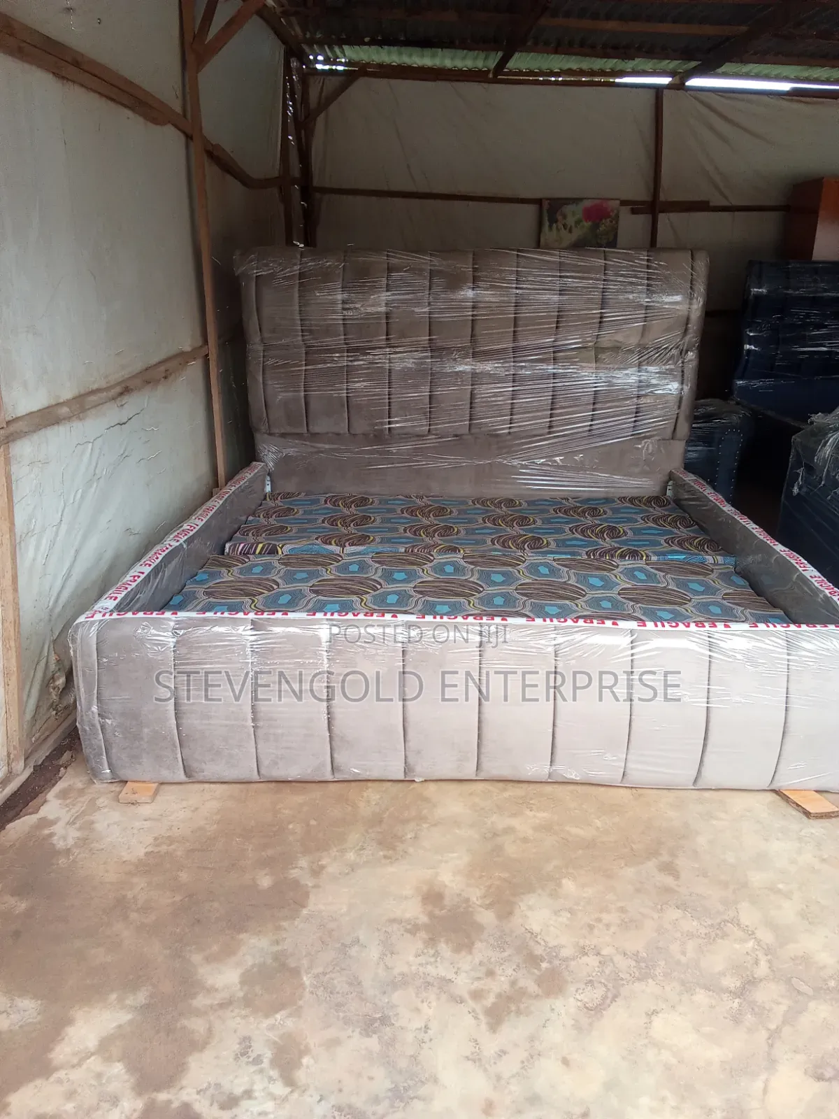Executive 6×6ft Upholstered Bed Frame – Grey & Beige