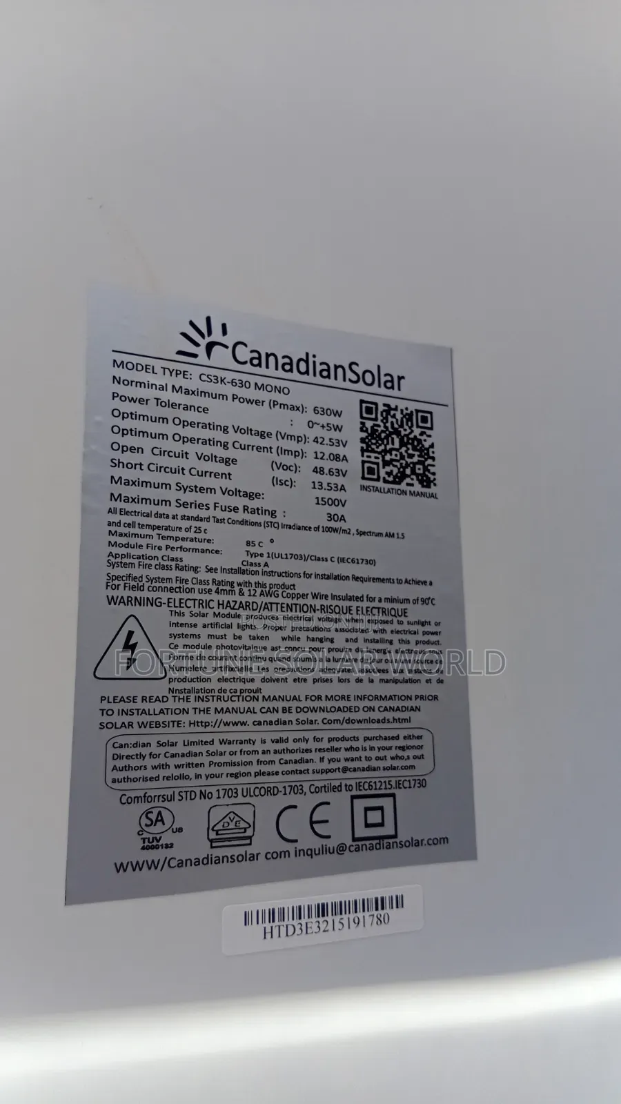 630watts 12/48v Canadian Mono Solar Panel