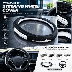 Premium Black & White Steering Wheel Cover