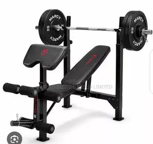 Weight Bench, Barbell and Plate