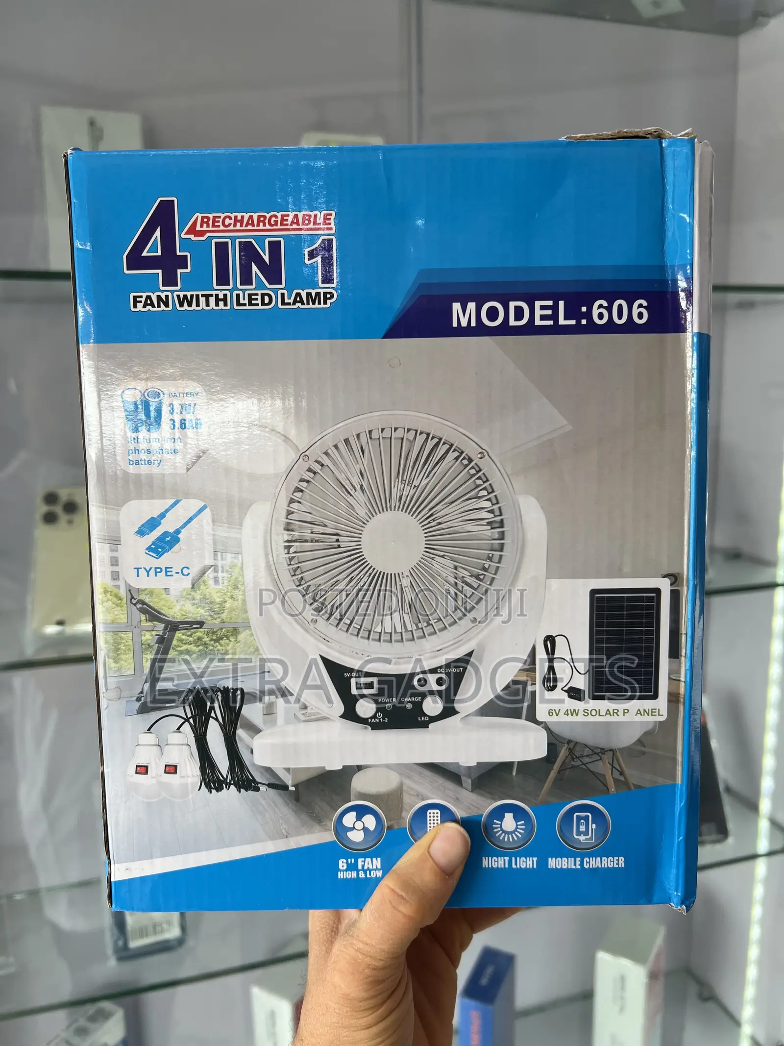 Solar 4 in 1 Rechargeable Fan
