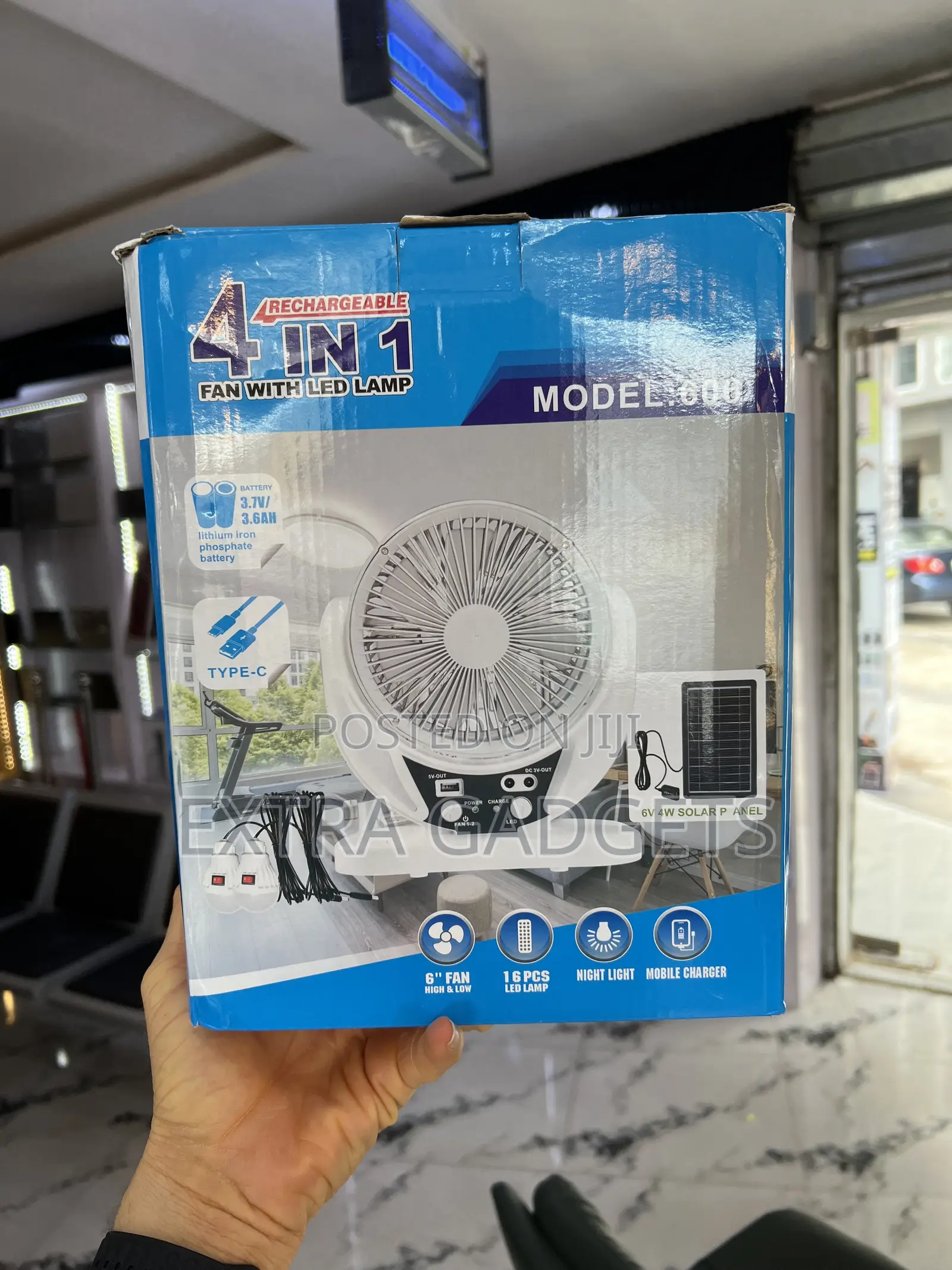Solar 4 in 1 Rechargeable Fan