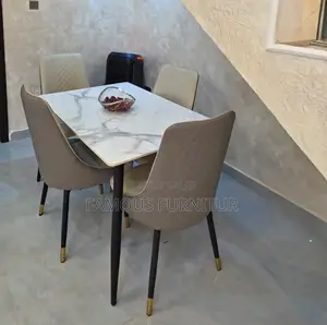 Modern Upholstered Marble Dining Table With 4 Chairs