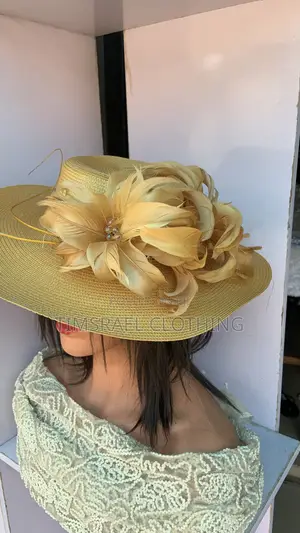 Gold Hat With Feather Decoration