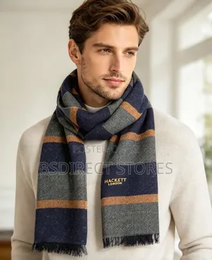 Genuine Hackett London Luxury Striped Scarf Navy