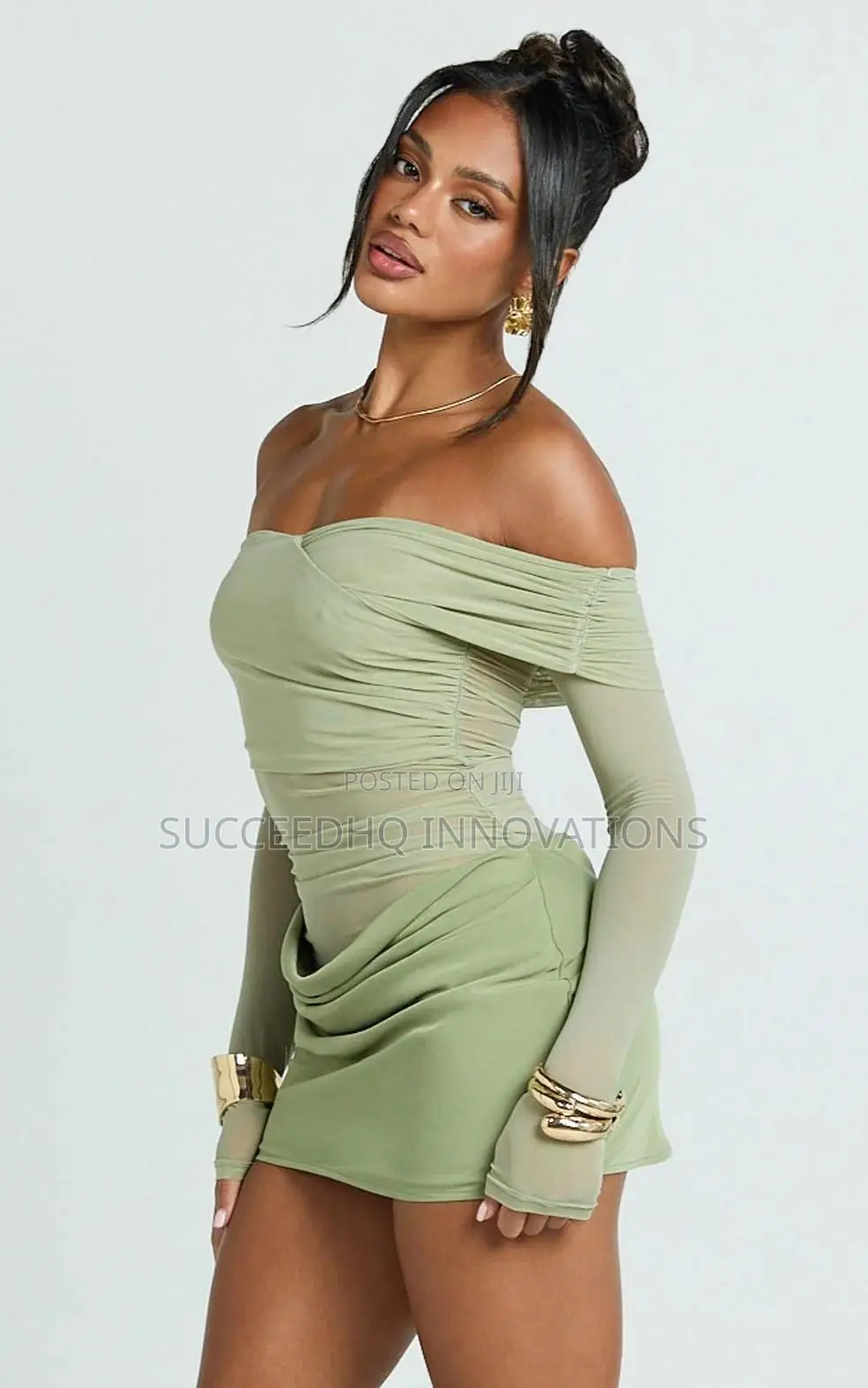 Sage Green Draped Bodycon Mini Dress