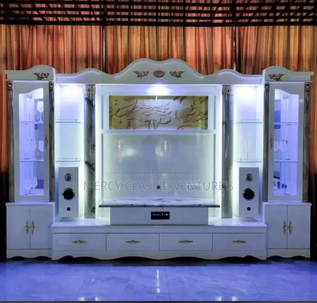 Premium Wine Display TV Unit With Bluetooth Speaker & Led Light