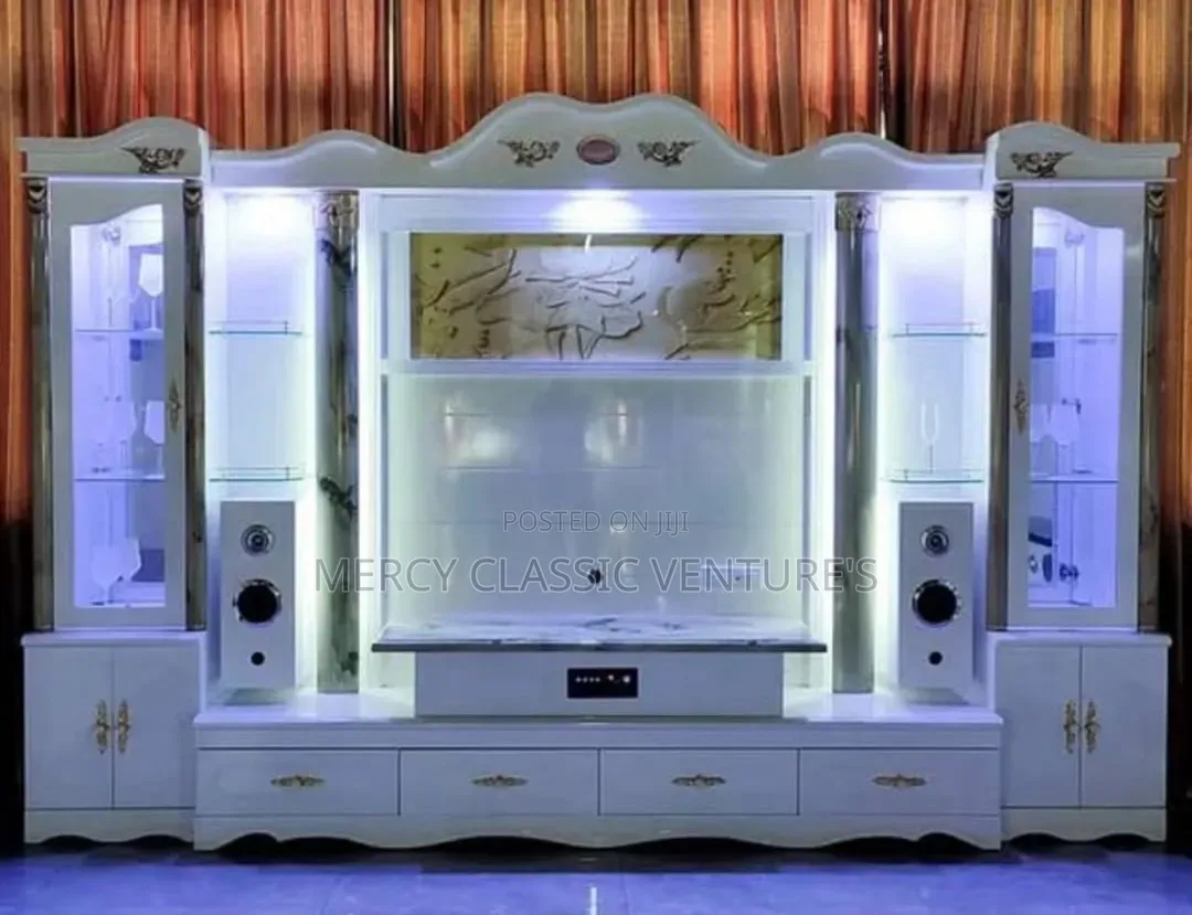 Premium Wine Display TV Unit With Bluetooth Speaker & Led Light
