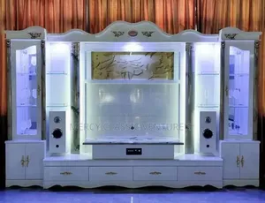 Premium Wine Display TV Unit With Bluetooth Speaker & Led Light