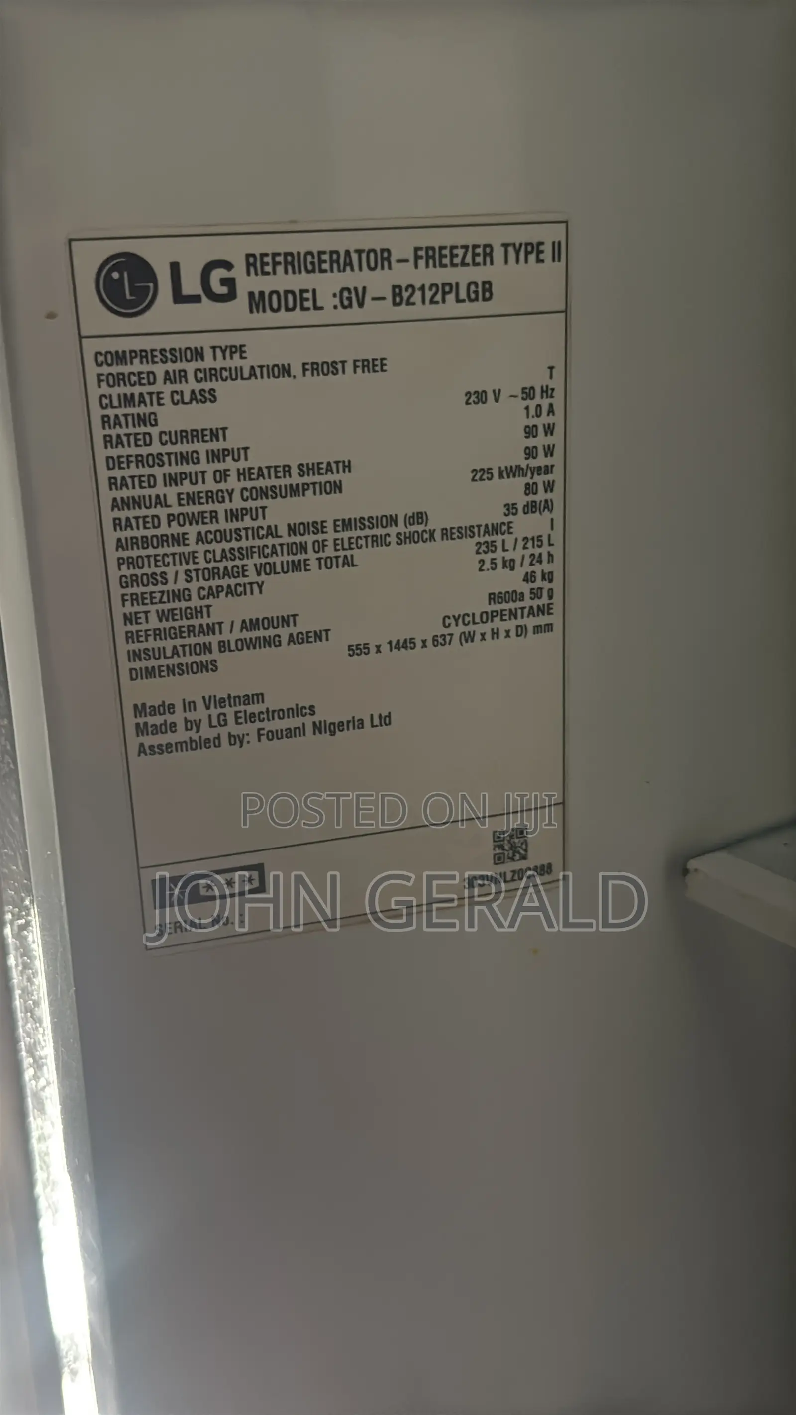 LG Inverter Compressor Refrigerator 215L– Very Clean