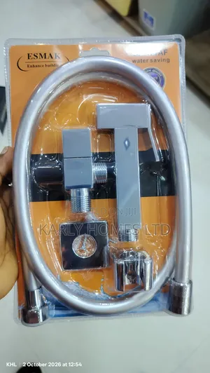 Premium Chrome/Silver Shattaf Set — With Angle Valve