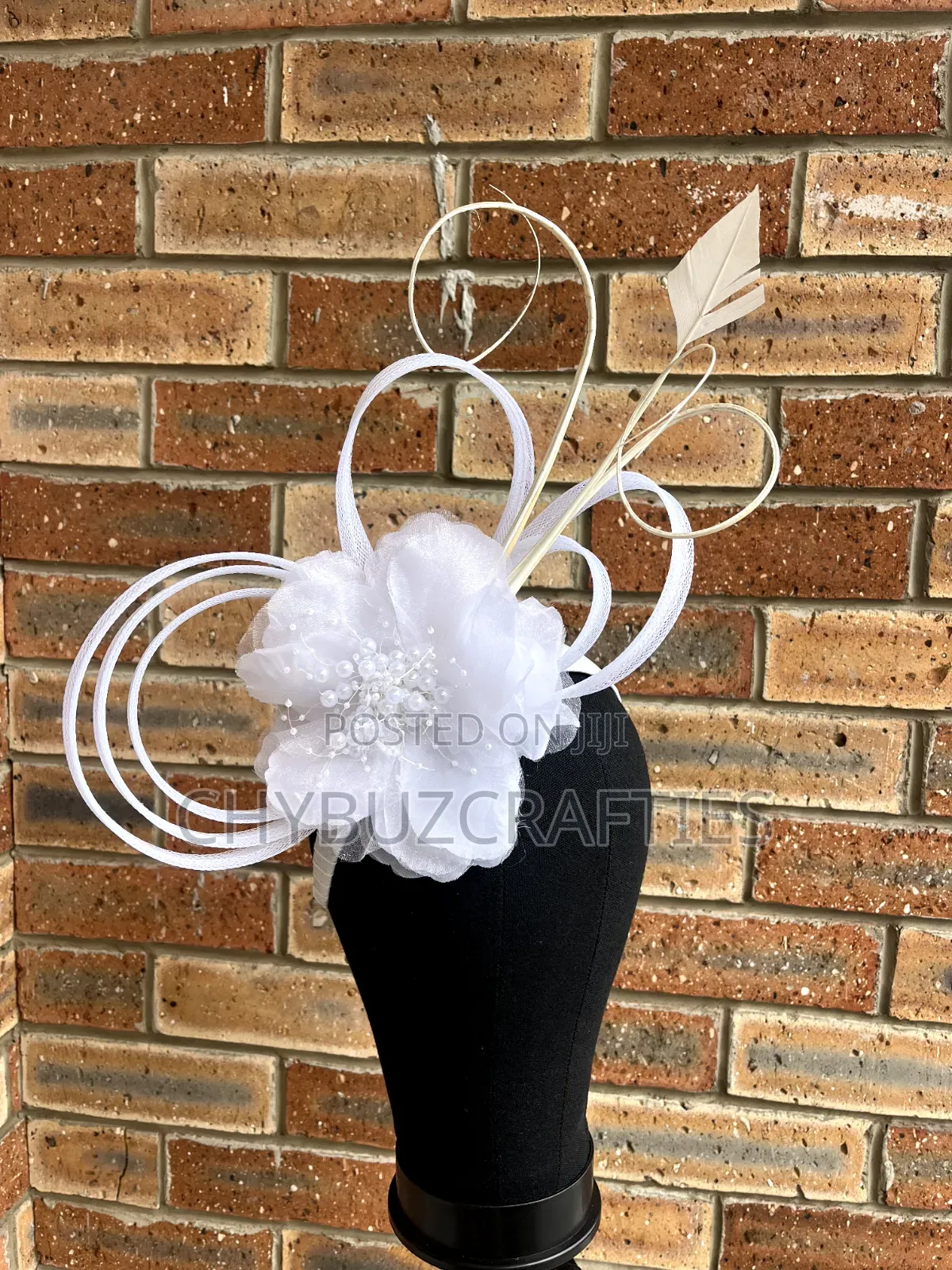White Handmade Rose Facinator