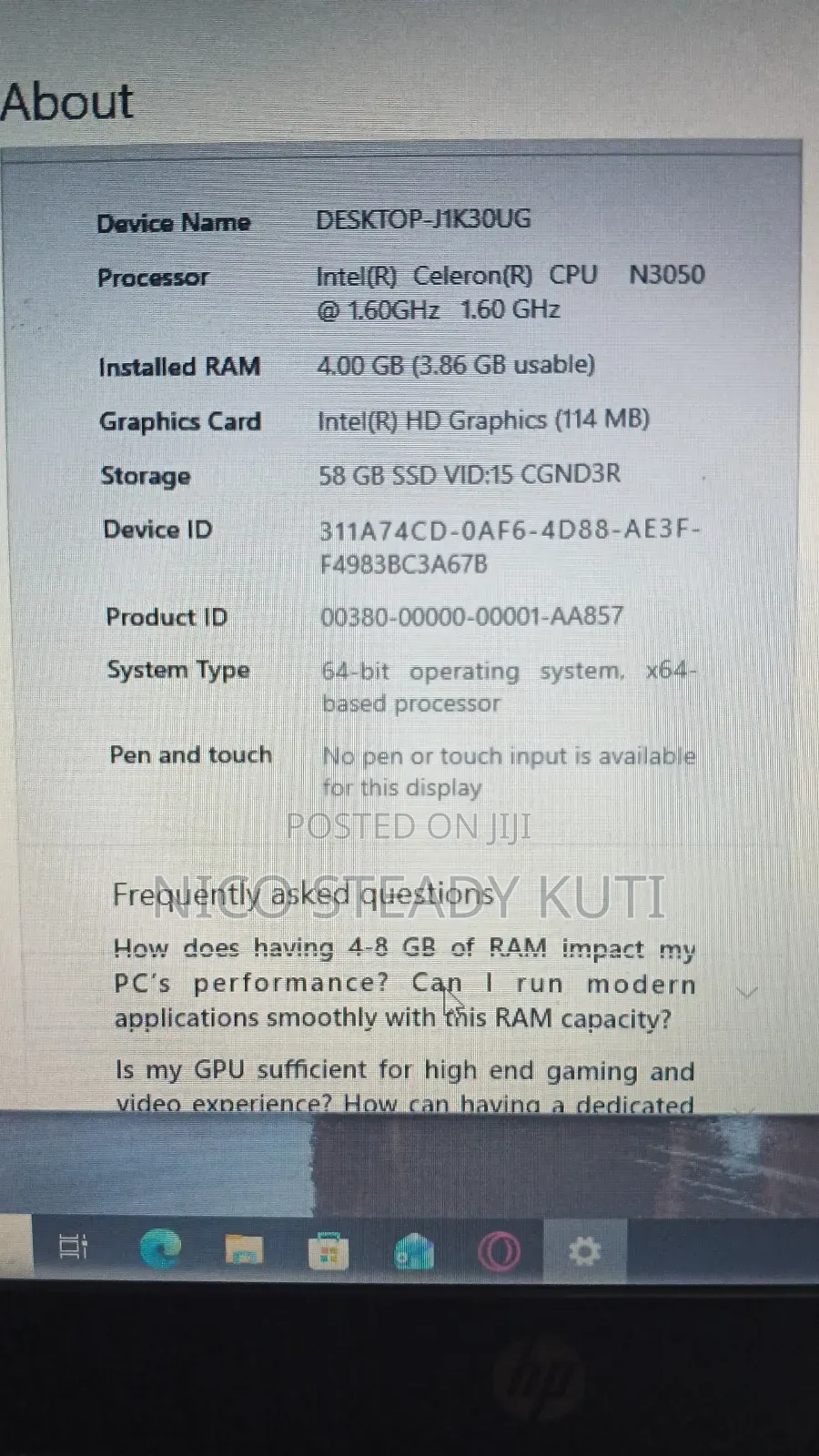 Laptop HP Stream 11 4GB Intel Core i5 SSD 48GB