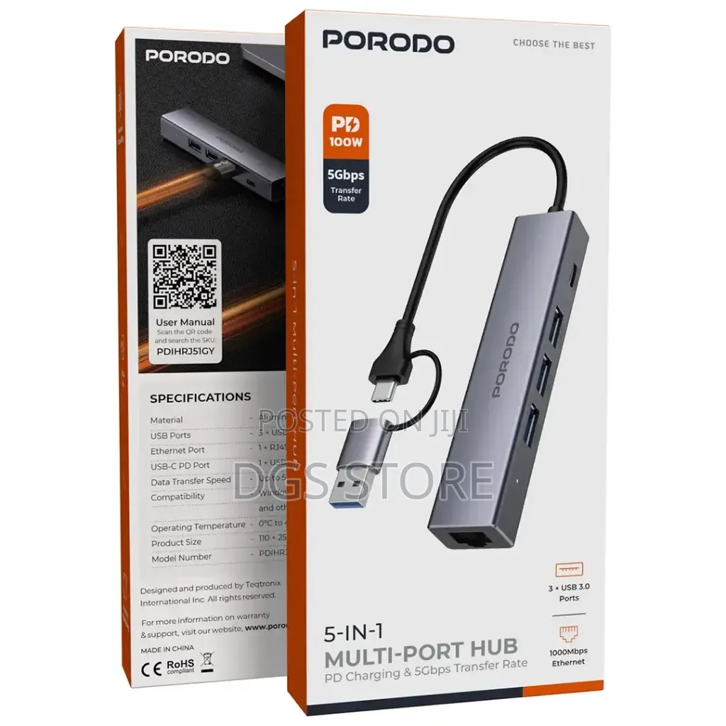 Porodo 5in1 Multi Port Hub