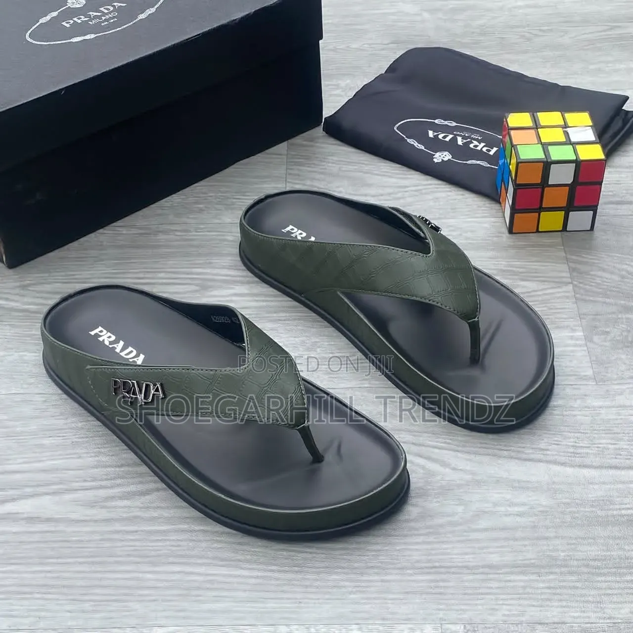 Prada Scissors and Crisscross Mens Palm Slippers