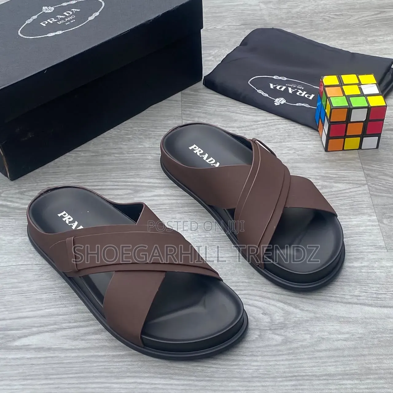 Prada Scissors and Crisscross Mens Palm Slippers