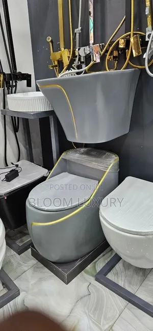 Grey+GoldLine Water Closet With Wall Hung Basin