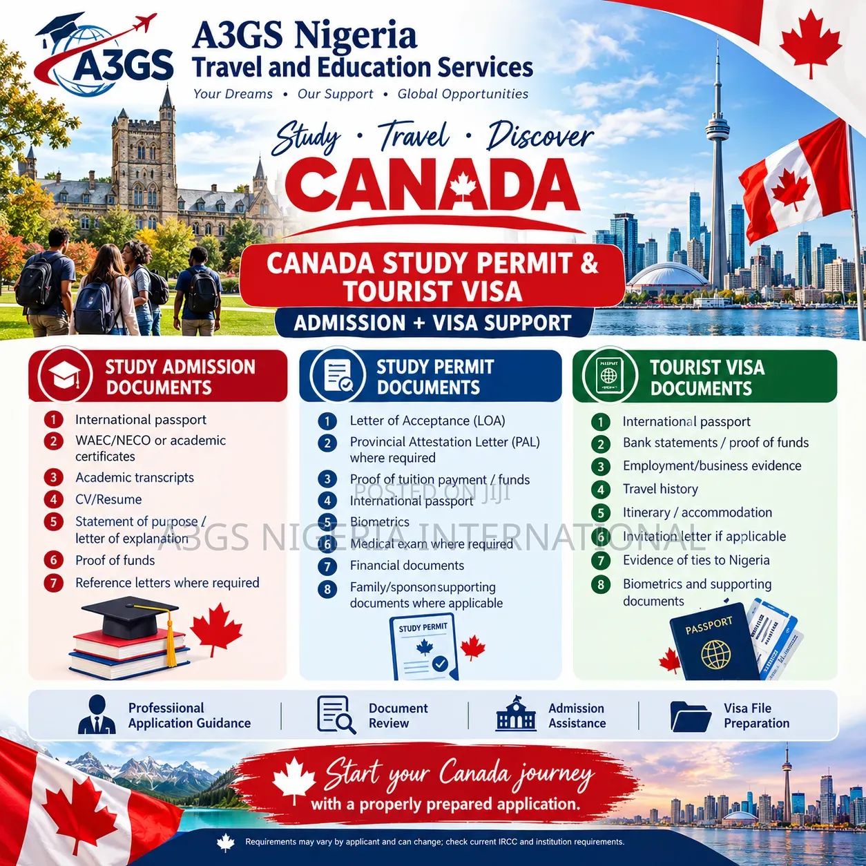 Canada Study and Tourist Visa Available