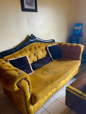 Three Sitter and Two Single Sitters Gold Crown Royal Chairs
