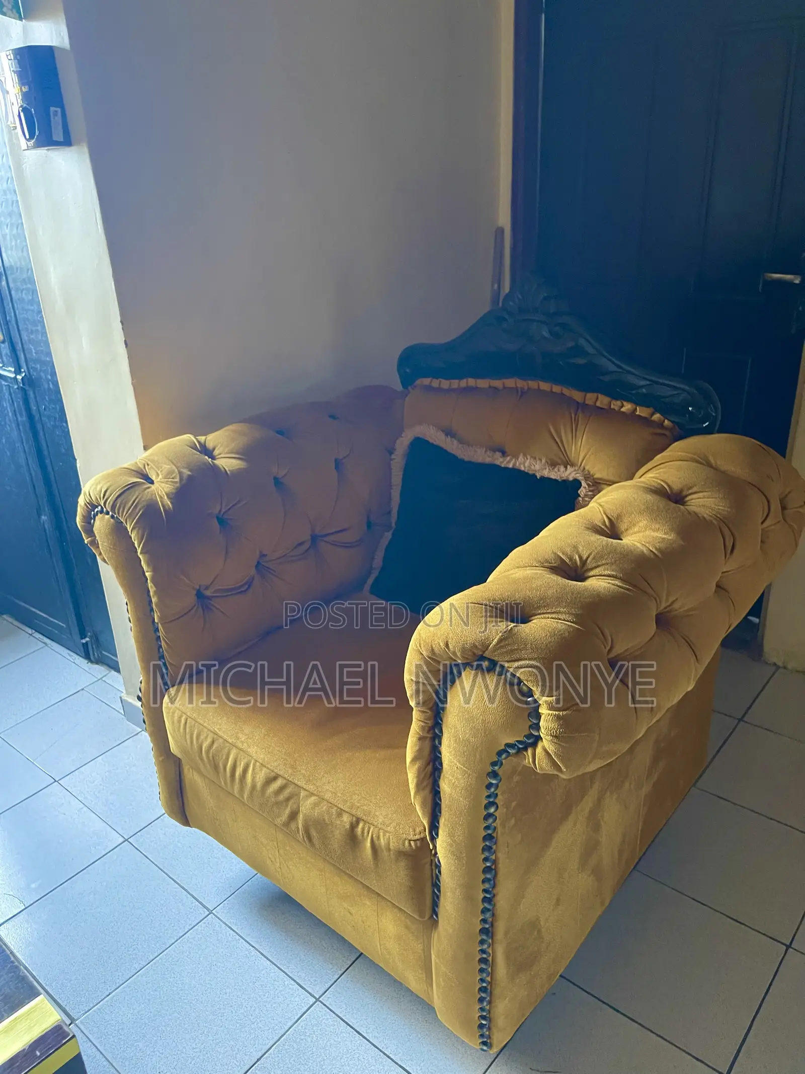 Three Sitter and Two Single Sitters Gold Crown Royal Chairs