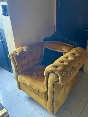 Three Sitter and Two Single Sitters Gold Crown Royal Chairs